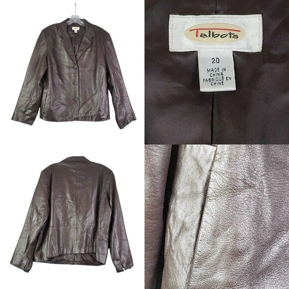 Talbots Vintage Womens Plus Size 20 Leather Blazer Jacket Lined Chocolate Brown - Picture 1 of 12